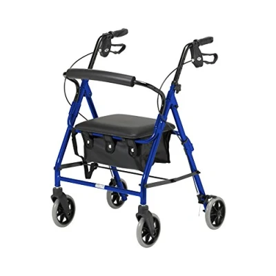 Imagen de Days Andador con ruedas, ligero, plegable, de cuatro asiento acolchado, frenos bloqueables, asas ergonómicas, bolsa transporte, Azul, XL, elegible para la desgravación del IVA en el UK