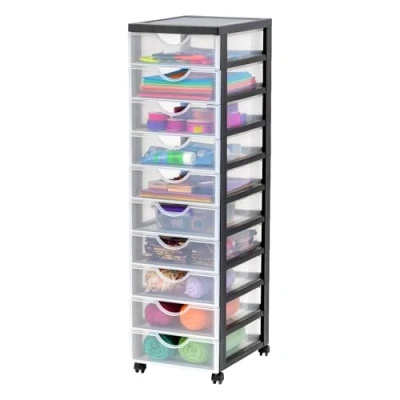Imagen de Iris Ohyama Unidad de almacenamiento plástico con ruedas y 10 cajones superficiales, Negro, asas fácil extracción, multiusos, A4, A5, para oficina, hogar, escuela, Torre, Organizador, DDDC 010
