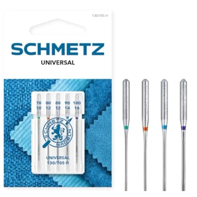 Imagen de SCHMETZ Agujas para máquinas de coser 5 Universales 130/705 H Grosor aguja 70/10 (1x), 80/12(2x), 90/14(1x) y 100/16 (1x)