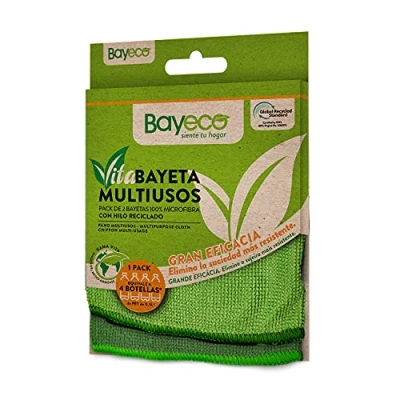 Imagen de Bayeco Vitabayeta Multiusos Bayeta Microfibra ecológica fabricada con un 53% de hilo reciclado Máxima limpieza solo agua 45 x 35 cm Pack 2 unidades
