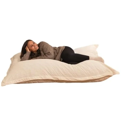 Imagen de bananair Puff Gigante de Pana Ancho Suave y Confortable Cama con Relleno Espuma Incluido, Óptimo Apoyo para la Espalda Bean Bag, Sofa XXL Muy Cómodo (180 x 140 cm, Blanco Roto)