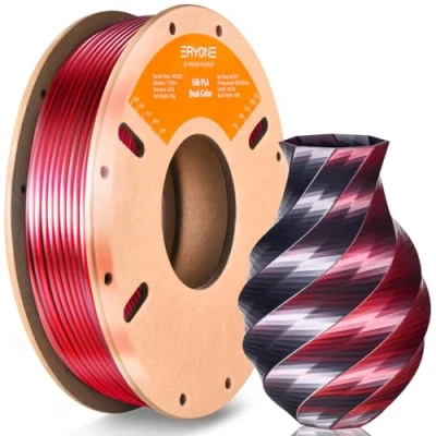 Imagen de ERYONE Filamento PLA Dual Bicolor 1,75 mm, para Impresora 3D, Bobina de 250 g, +/ 0,03 Seda Negro Rojo