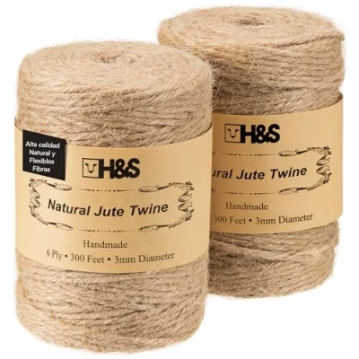 Imagen de H&amp;S Cuerda de Yute Natural 2 Bobinas x 3mm Grosor Rollo Hilo Resistente 6 Capas y 300 Pies Cañamo para Manualidades