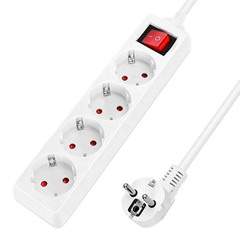 Imagen de Aigostar Regleta alargador de 4 enchufes con cable 5 metros e interruptor. Color Blanco