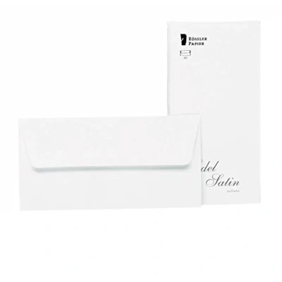 Imagen de Rössler Papier 2032838001 Noble Satén Paquete de sobres con forro seda, DIN largo, 20 unidades, blanco