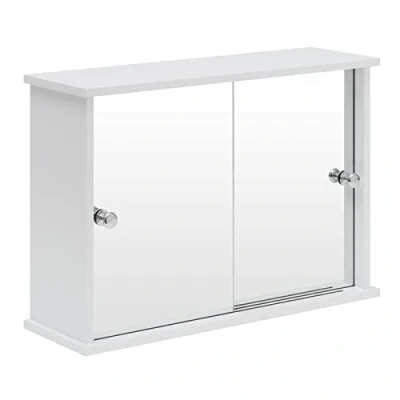 Imagen de EUGAD Armarios con Espejo para baño Cocina Mueble de Pared Estante Joyero Madera 2 Estantes 56 x 36 14 cm Blanco 0021WY