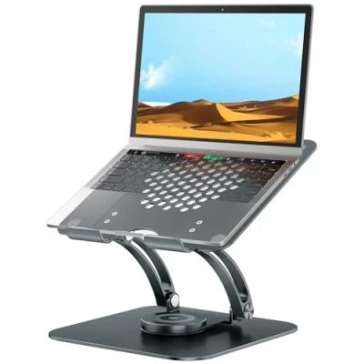 Imagen de Tounee Soporte para Portatil con Base giratoria de 360, Altura Regulable, Escritorio hasta 22 Libras, Compatible Todos los portátiles, Gris