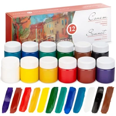 Imagen de Sonnet temperas de Colores (pack 12x40ml) 12 Bonitos para pinturas gouache a base Agua Hecho por Nevskaya Palitra