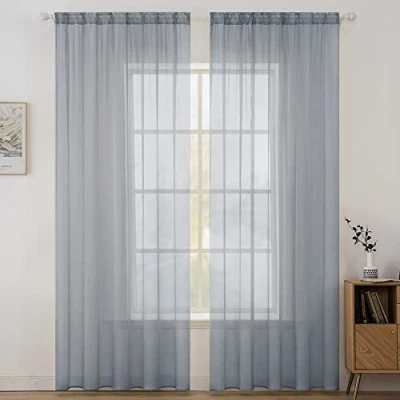 Imagen de MIULEE Cortinas Poliéster Translúcida Fresca Transparente Salon Ventana Visillo Moderno para Sala Cuarto Dormitorio Habitación Comedor Cocina Salón de Esatr 2 Unidades 140 x 175cm Gris Oscuro