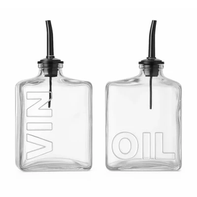 Imagen de TIENDA EURASIA Aceitera y Vinagrera de Cristal Diseño Moderno Capacidad 450 ml Boquillas Acero Inoxidable Medida 10 x 6 18,5 cm