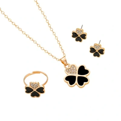 Imagen de AOWVUTS Conjuntos de Joyas Trébol Cuatro Hojas para Mujer Niñas, Circonita Colgante Collar Pendientes Anillos Set, 4 Hoja la Suerte Juegos (Blanco)