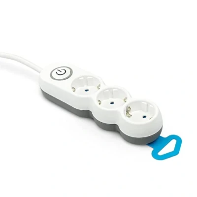 Imagen de Garza Base múltiple con 3 enchufes, Cable de 1.4 Metros, Enchufe Plano, Interruptor, Protección Infantil, Blanco