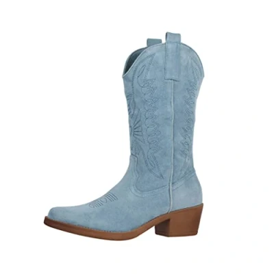 Imagen de Elara Botas de Vaquero Mujer Estilo Motero Chunkyrayan 301 A32S Blau Suede 39