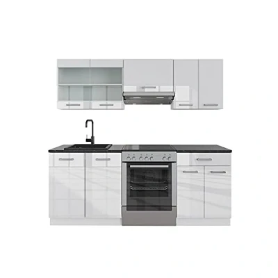 Imagen de Vicco Mueble de Cocina R Line, Blanco Alto Brillo/Blanco, 200 cm sin encimera