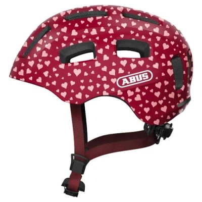 Imagen de ABUS Casco de bicicleta Youn I 2.0 con luz para niños, adolescentes y jóvenes niñas niños rojo estampado corazones, talla M, M (52 57 cm)