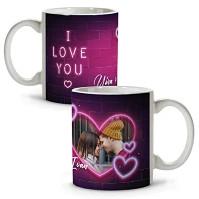 Imagen de LolaPix Tazas de Café Originales Personalizadas con Frase/Nombre. Regalos San Valentin Personalizados. Interior Color. Taza Cerámica. Love You