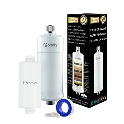 Imagen de Ecomky Filtro Ducha 20 Etapas Reemplazable Purificador Agua FP Protege Piel y Cabello Vitamina C Alta Presión Ablanda Reduce Cloro Metales Alivia Picores