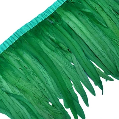 Imagen de Sowder Ribete de flecos plumas gallo 10 a 12 pulgadas ancho, paquete 1 yarda (verde oscuro)