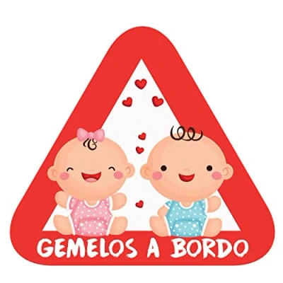 Imagen de Haberdashery Online Pegatina Adhesiva Bebé a Bordo. Adhesivo vinilo para coche o moto. 15 x 13&#039;7 cm. (5. Gemelos)