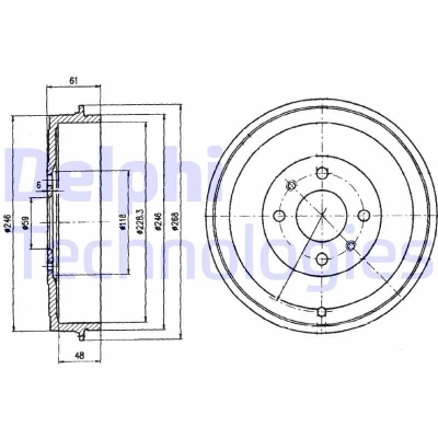 Imagen de DELPHI BF379 Tambor de Freno sin anillo sensor ABS, cojinete rueda 268 FIAT: Multipla, Doblo I Familiar, Cargo, LANCIA: Musa