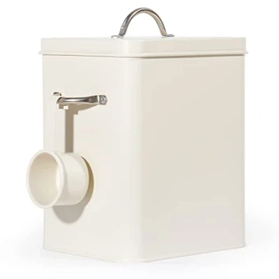 Imagen de Theo&amp;Cleo caja de almacenamiento detergente, 6,5 L, metal en polvo, para comida perros, gatos, granos café (beige mate)