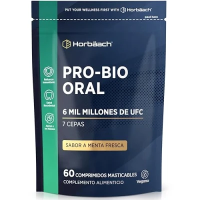 Imagen de Oral Biotics Mal Aliento Salud Bucodental Sabor a Menta Complejo Bacteriano para la Higiene Bucal 6 Mil Millones de UFC 60 Comprimidos Masticables Veganos Horbaach