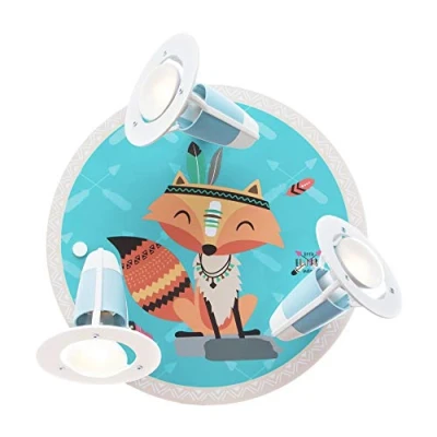Imagen de Elobra Little Indians Lámpara de techo para habitación infantil (3 focos, diseño zorro, madera auténtica, 3 focos), color beige