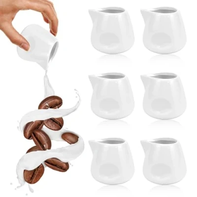 Imagen de SLTAXAR Mini Jarra de Leche, 6 Piezas Leche Ceramica 110ml, Pequeña sin Asa, Porcelana Blanca, Lechera para Capuchino Espresso Latte Art