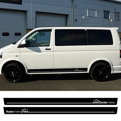 Imagen de RWRAPS Pegatinas laterales para puerta de coche, 2 uds., calcomanías película vinilo, aptas VW Multivan Transporter Caravelle T5 T6 Tuning, accesorios automóviles