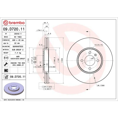Imagen de BREMBO 09.D720.11 Disco de freno 288 25 4 ventilación interna revestido altamente carbonizado con tornillos VOLKSWAGEN: up! Hatchback