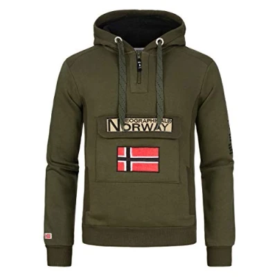Imagen de Geographical Norway Gymclass Men Sudadera Hombre con Capucha Bolsillo Canguro para Hombres Jersey Sudaderas Manga Larga Ropa Primavera Verano Otoño Invierno (Caqui M)