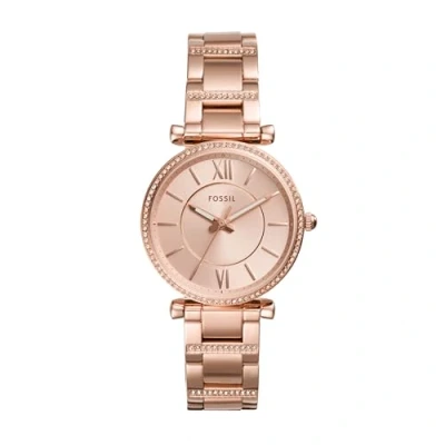 Imagen de Fossil Carlie Reloj para mujer, movimiento de cuarzo con correa acero o piel, Tono oro rosa purpurina, 35MM