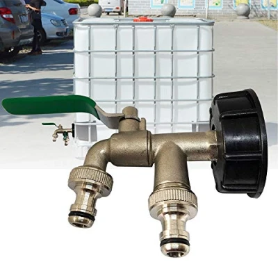 Imagen de BE TOOL IBC adaptador de tanque IBC, drenaje S60X6 a grifo jardín latón con manguera 3/4 pulgadas para aceite, combustible y agua