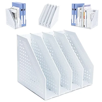 Imagen de FRETONBA Revisteros, Soportes para archivadores Plegable A4, Revistero Organizador de 4 Compartimentos, Gris Claro