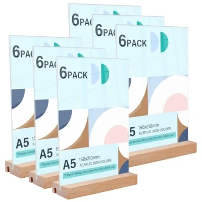 Imagen de Expositor Metacrilato Metraquilato Transparente A5: 6 Piezas Soporte A5, Transparente, Porta Precios, Soportes de Sobremesa Acrílico para Menú Restaurantes Oficina Documentos