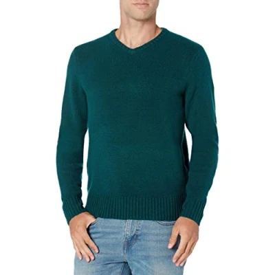 Imagen de Amazon Essentials Jersey de Manga Larga con Cuello en Pico y Tacto Suave Hombre, Verde Bosque, L