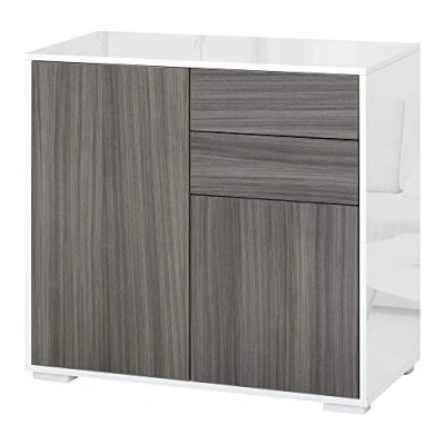 Imagen de HOMCOM Aparador para Cocina con 2 Puertas Cajones Marco de Blanco Brillante Estante Ajustable Apertura a Presión Armario Almacenamiento Dormitorio Salón 79x36x74 cm Gris