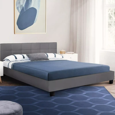 Imagen de Cama de matrimonio gris marengo 140x190cm con cabecero