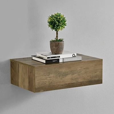 Imagen de [en.casa] Mesita de Noche Pared con un cajón Apariencia Madera 46x30x15cm