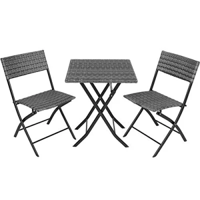 Imagen de TecTake® Conjunto Jardín Exterior de Ratán y Acero para 2 Personas, Muebles Resistentes a Intemperie, Sillas 1 Mesa, con Topes Plástico, Plegable, Ligero Compacto Gris