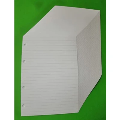 Imagen de 100 hojas (200 páginas) con 4 agujeros en formato A5 14,5 x 20,5 cm. Para carpeta anillas Rayas de 7 mm. Papel 120 g/m²