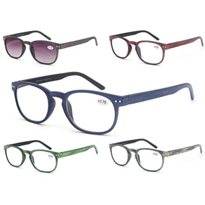Imagen de Un Pack de 5 Gafas Lectura 2.5 para Hombres/Mujeres Lente Clara,Vision Clara,Efecto Madera Moda,Practicas,Ligeras,Comodas