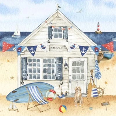Imagen de 20 Servilletas de cabaña playa, mar, lago, animales, vacaciones, verano, decoración mesa, decoupage, técnica servilletas, 33 x cm