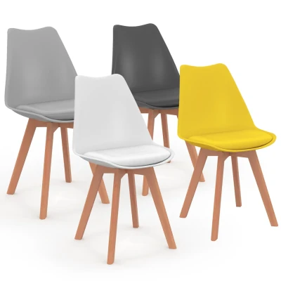 Imagen de IDMarket Juego de 4 sillas escandinavas SARA, oficina, haya, mezcla color gris oscuro, claro, blanco y amarillo