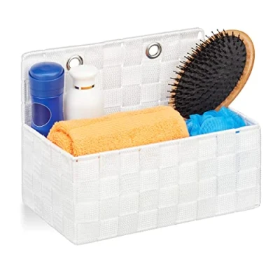 Imagen de relaxdays Organizador Colgante, Cesta de baño, Neceser Pared, 20 x 25 15 cm, 1 Ud, Blanco
