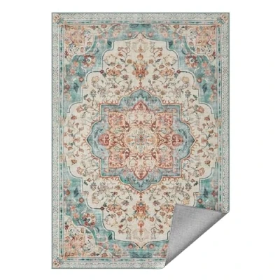 Imagen de SONGMICS HOME Alfombra, Alfombra Antideslizante 120 x 170 cm para Dormitorio, Estilo Tradicional Vintage, Adorno Salón, Cocina, Entrada, Comedor, Lavable a Máquina, Azul Verdoso TAR032Q01