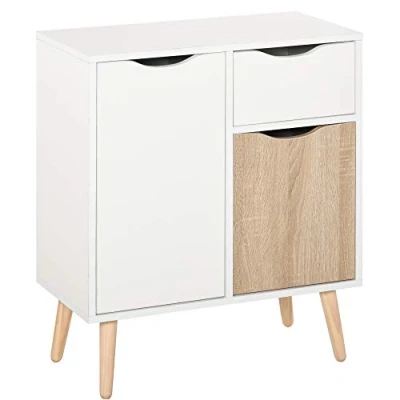 Imagen de HOMCOM Mueble de almacenamiento (2 armarios, cajones, correderas, madera, color blanco roble claro