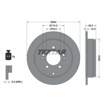 Imagen de TEXTAR PRO 92271003 Disco de freno 284 10 05/08 114,3 macizo revestido sin perno sujeción rueda, buje rueda KIA: Opirus