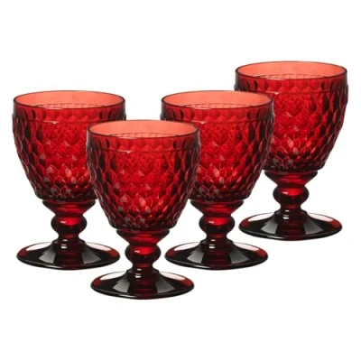 Imagen de Villeroy &amp; Boch Boston Juego de 4 copas vino blanco color rojo, 230 ml, diseño facetado, para blanco, apto lavavajillas, rojo