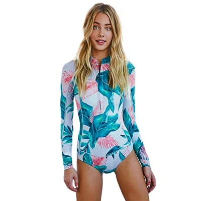 Imagen de Beachkini Traje de baño para Mujer con protección Solar, Manga Larga, Ropa Surf una Pieza Cremallera,08,M